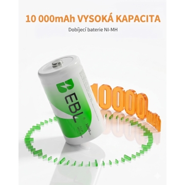 EBL rechargeable D battery Ni-MH 10 000mAh - 2pcs