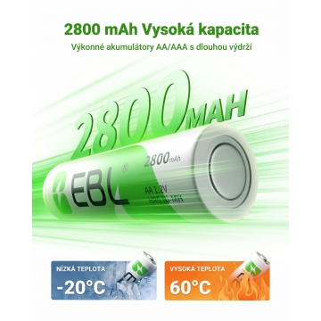 EBL rechargeable AA battery 2800mAh 1,2V Mignon - 4pcs