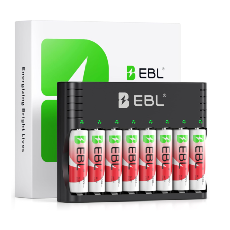 EBL Universal AA/AAA 1.5V Battery Charger, Includes 8 AA Batteries (3000 mAh)
