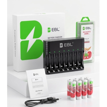 EBL Universal AA/AAA 1.5V Battery Charger, Includes 8 AA Batteries (3000 mAh)